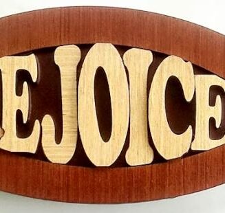 810013850345 Rejoice Fish Shaped Wood Plaque