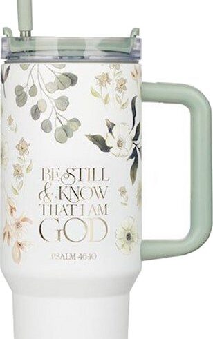 1220000326163 Be Still Teal Meadow 40 Oz Tumbler With Reusable Straw Psalm 46:10