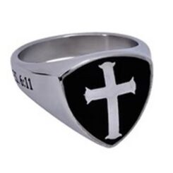 528151119100 R2 Shield Cross Strong And Courageous (Size 10 Ring)