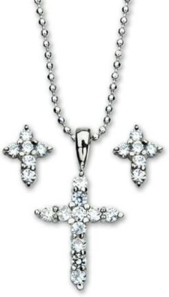 602383208860 Cubic Zirconia Cross Necklace And Earrings