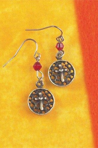 714611175407 Small Brass Ox Oval Cross Ruby Drop (Earring)