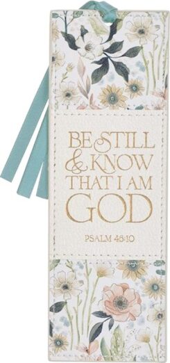 1220000326026 Be Still Teal Meadow Faux Leather Bookmark Psalm 46:10