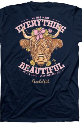 612978635834 Cherished Girl He Has Made Everything Beautiful Highland Cow (Small T-Shirt)