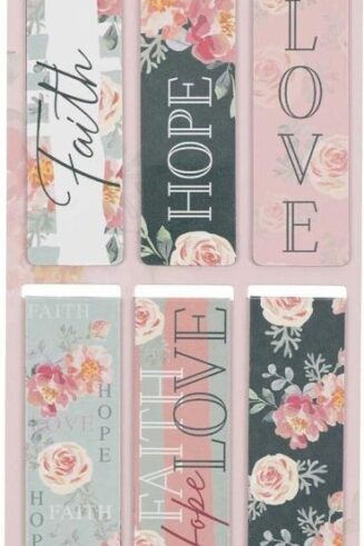 1220000137189 Set of 6 Faith Hope Love w/Pink Roses Inspirational Magnetic Bible Verse Bookmar
