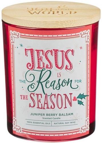1220000328914 Jesus Is The Reason For The Season Glass With Bamboo Lid