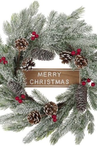 1220000329249 Large Decorated Artificial Indoor Evergreen Merry Christmas Wreath: Snowy Branch