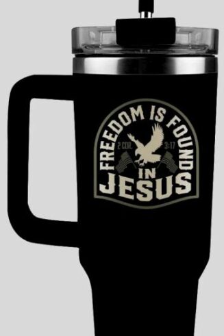 612978654118 Freedom Is Found In Jesus Stainless Steel Mug With Straw