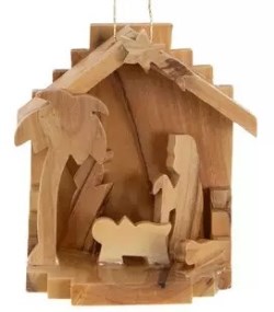 724376544714 3D Olive Wood Nativity With Long Base (Ornament)