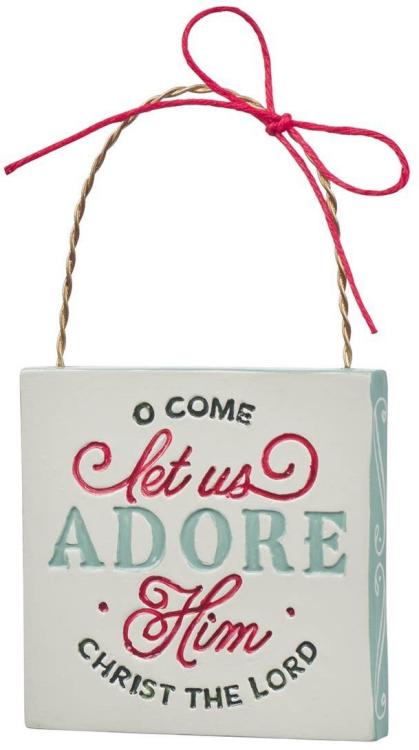 1220000329096 Small Novelty Decorative Square Resin Christmas Ornament: Come Let Us Adore Him