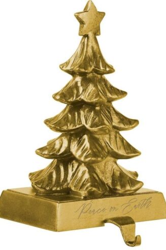 1220000329232 Sturdy Golden Polyresin Christmas Holiday Stocking Holder: Peace on Earth Decora