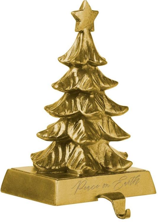 1220000329232 Sturdy Golden Polyresin Christmas Holiday Stocking Holder: Peace on Earth Decora