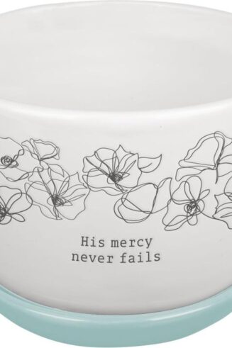 1220000321960 White Ceramic Table Top Bible Verse Planter Pot w/Saucer Tray for Women: His Mer