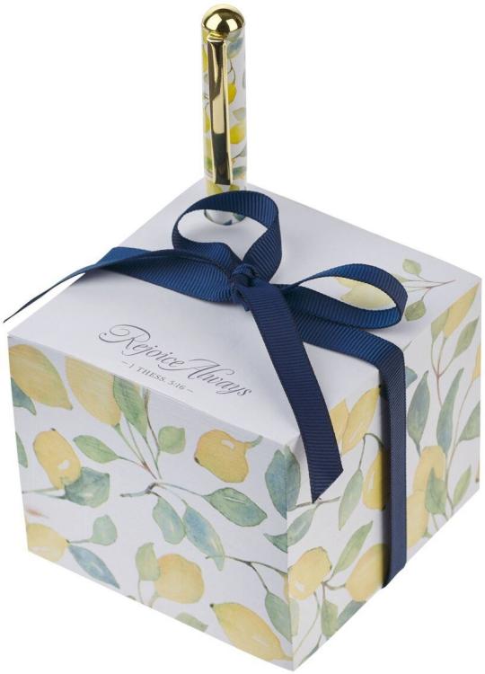 1220000325265 Premium Inspiring Scripture Note Block Cube & Pen Set for Women: Rejoice Always