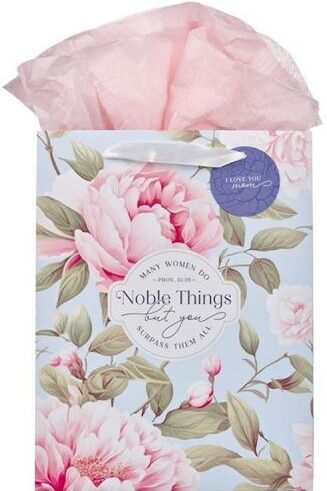 1220000326606 Noble Things Pink Peony Large Portrait Gift Bag Proverbs 31:29