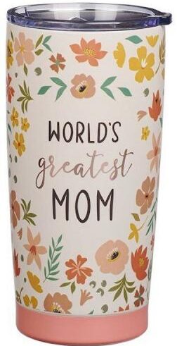 1220000370920 Worlds Greatest Mom Peach Floral Stainless Steel Travel Tumbler