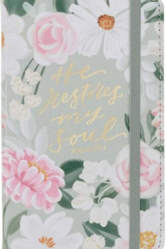 1220000721043 He Restores My Soul Green Floral Notebook With Elastic Closure Psalm 23:3
