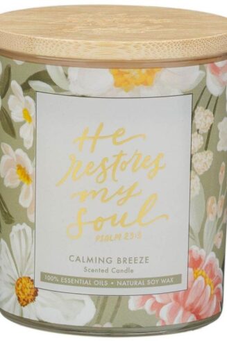 1220000720350 He Restores My Soul Scented Candle In A Glass Jar Psalm 23:3