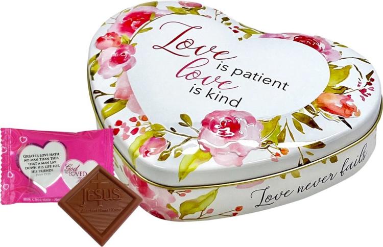 641520003340 Love Is Patient Love Is Kind Heart Tin With Milk Chocolate Pieces