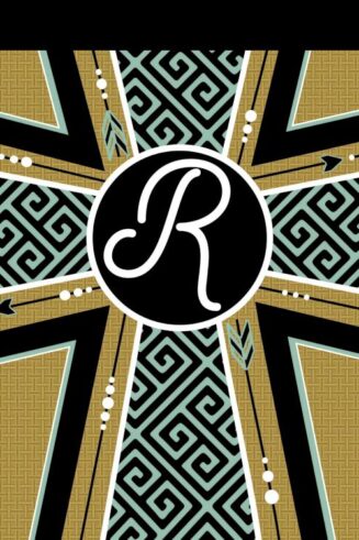 603799825986 Double Applique Monogram R Cross Garden Flag